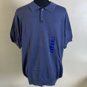 Stafford Men’s Blue Short Sleeve Lightweight Sweater Collared 3 Button Sz L NWT